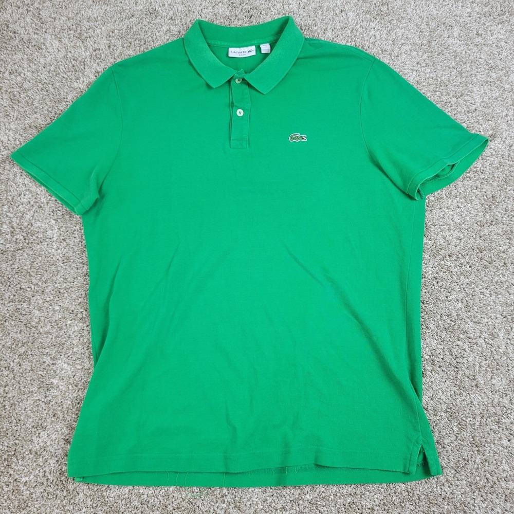 Lacoste Slim Fit Mens XL Solid Green Stretch Knit Polo Short Sleeve Logo - Picture 2 of 6